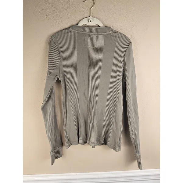 Aerie Womens Green Long Sleeve Ribbed Henley Shirt XL - Image 2
