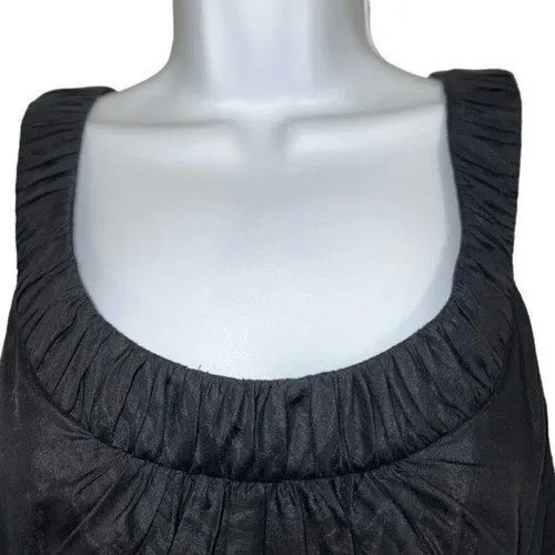 WHITE HOUSE BLACK MARKET Black With Brown Ruched Waist Cotton‎ Silk Dress EUC 4 - Image 3