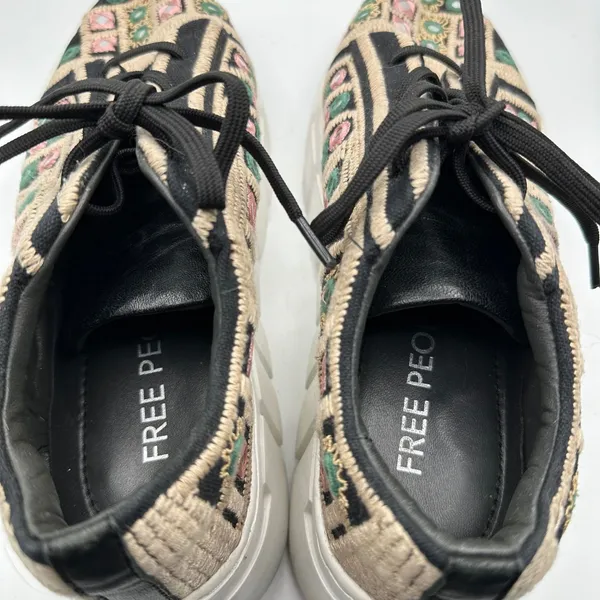 Free People Embroidered Mirror Platform Sneakers Black Tan Green Pink Size 39 - Image 4