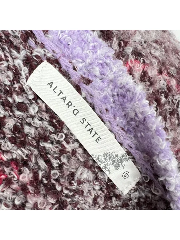 Altar'd State Casey Purple Floral Open Front Fuzzy Cardigan Sweater Size Small - Image 6