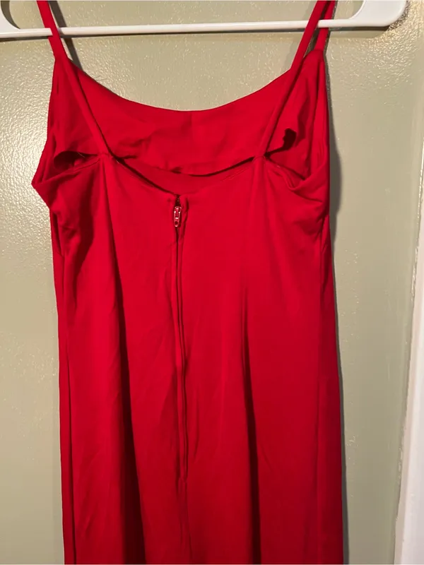 Vintage Women’s Sz 6 Midi Dress Sleeveless Red Square Neck A-Line Zip Back Union - Image 7