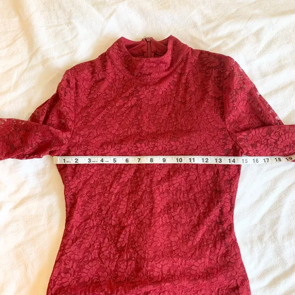 Revolve Lovers + Friends Talia Lace Long Bell Sleeve Mini Dress in Ruby Red - Image 7