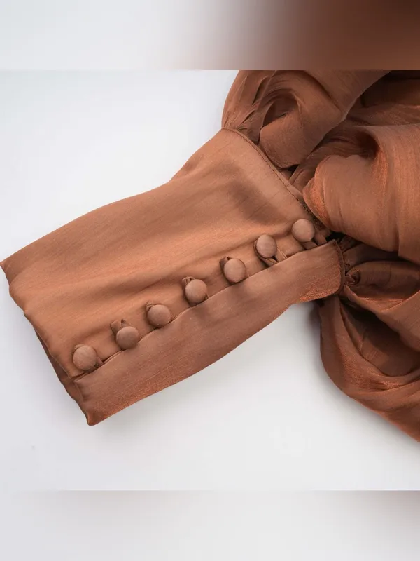 Miss Rosier Mila Brown Pleated Satin Maxi Dress size small - Image 11