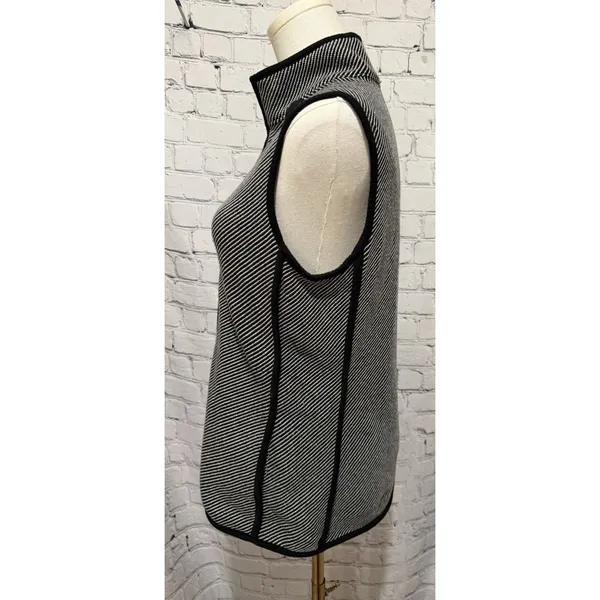 T By Talbots Full Zip Sleeveless Vest Black Striped Cotton Blend Size Small - Image 3
