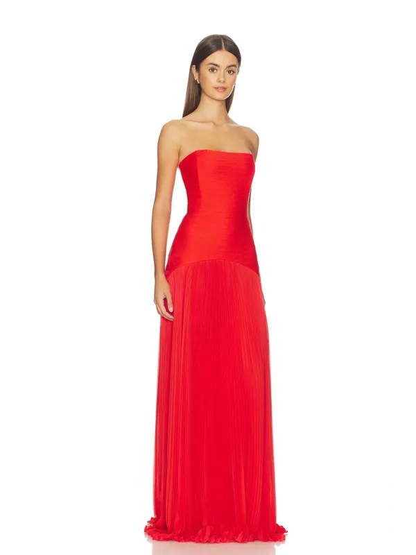 Alexis Sunniva Dress Strapless Formal Gown Pleated red sz 4 - Image 2