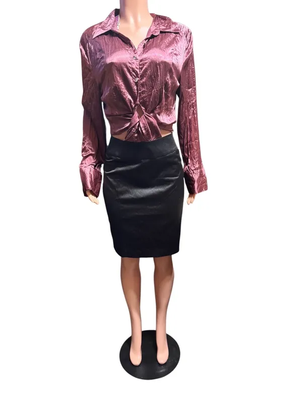 Be yourself High-waisted black pencil satin skirt size 10 - Image 2