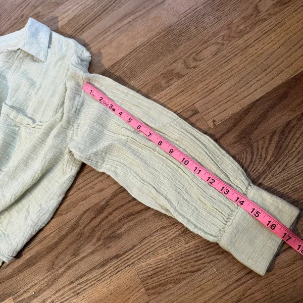 Free People We The Free Pale Green Gauze Button‎ Down Shirt Small S Oversized - Image 4