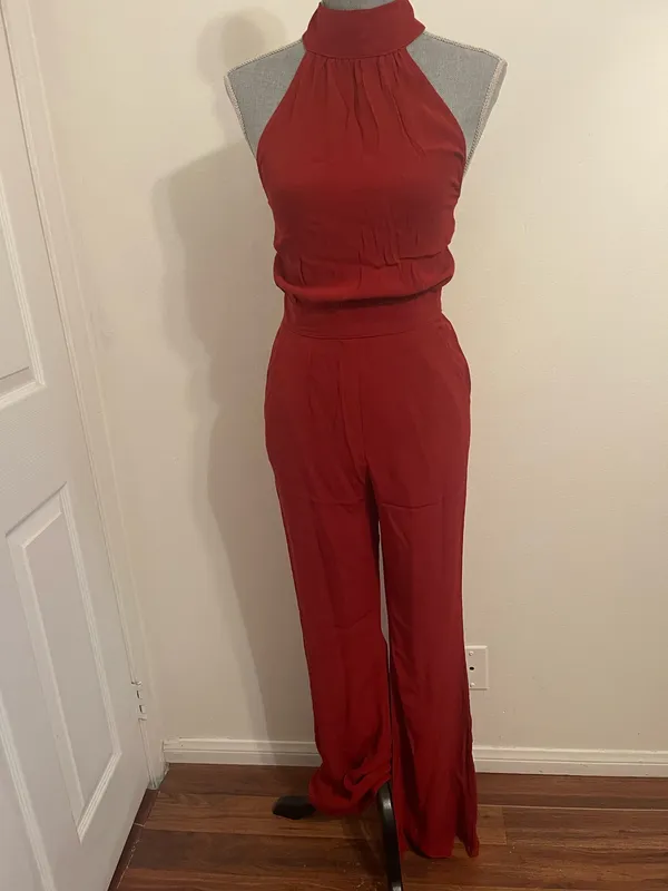 Flynn Skye Brick Red High Neck Halter Jumpsuit. Size Small - Image 2
