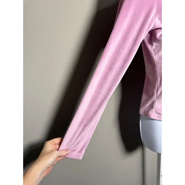 Juicy Couture Pink‎ Velour Rhinestone Logo Long Sleeve Top Y2K - Image 3