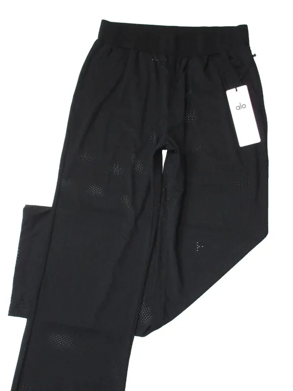 NWT Alo W51178R Mesh All-Star Wide Leg Pant in Black Sheer Lightweight Pants M - Image 6