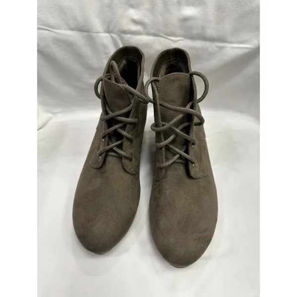 Dr. Scholls Womens Olive Green Faux Suede Lace Up Wedge Ankle Booties - Image 2