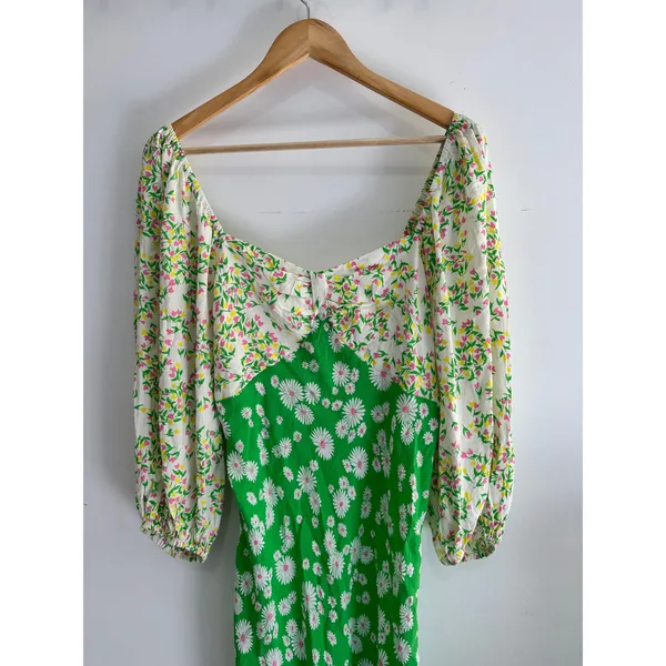 Rixo x Target Daisy Long Sleeve Green Floral Swing Dress Midi Size 14 - Image 3