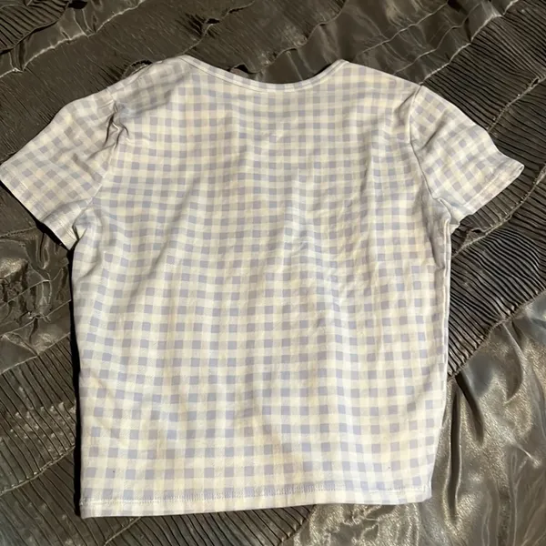 Hollister Baby Tee Light Grayish/Blue & White XS - Image 3