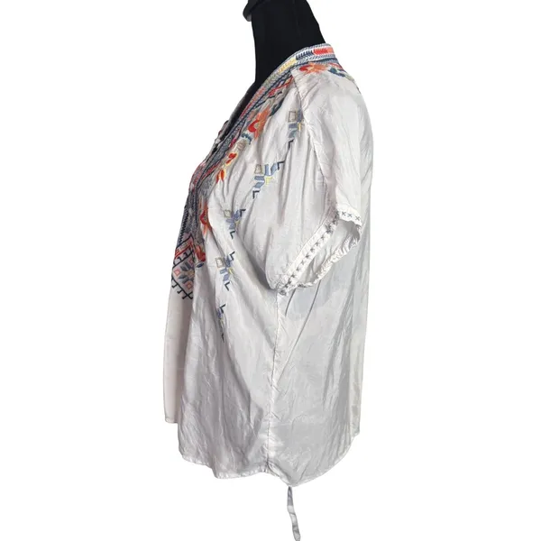 Johnny Was White Embroidered BOHO Oversized Tunic Top Size XS Peasant Festival - Image 11