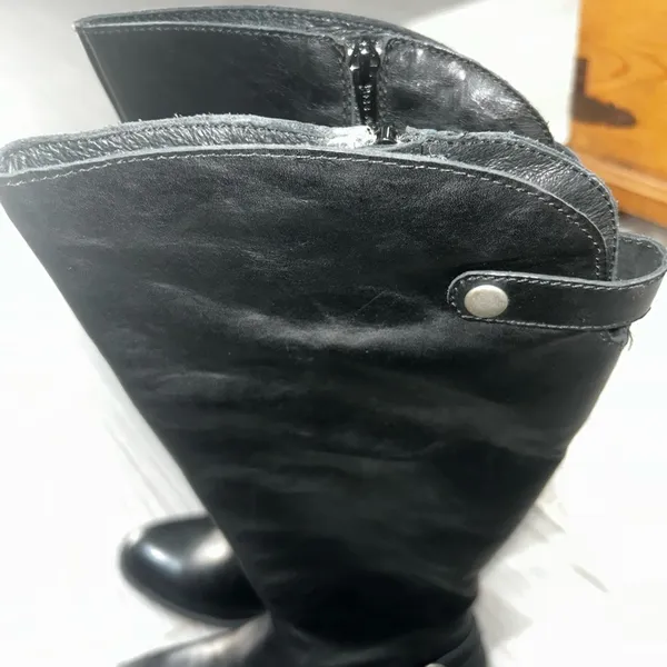 Born Black Leather Knee High Riding Boots Buckle Side Zip Women’s 6.5 - Image 6