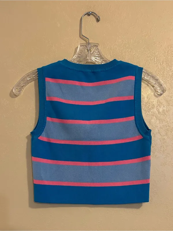 NWOT Zara Striped Knit Cropped Sweater Vest sz L - Image 2