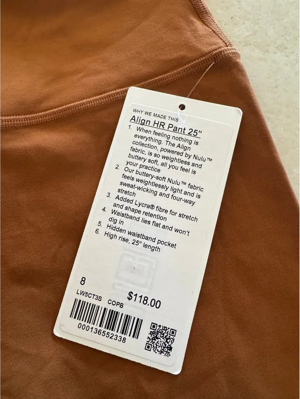 Lululemon Align High Rise 25” Cooper Brown Size 8 NWT - Image 4