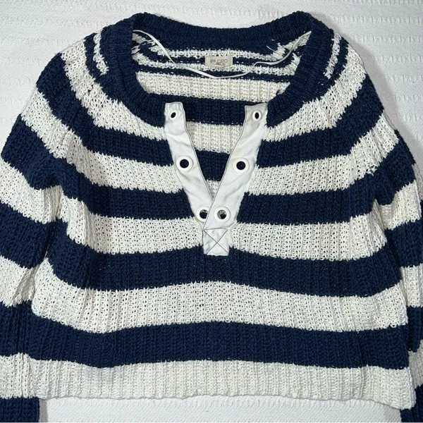 Anthropologie Pilcro Striped Henley Pullover Sweatshirt Women’s S Oversized - Image 4
