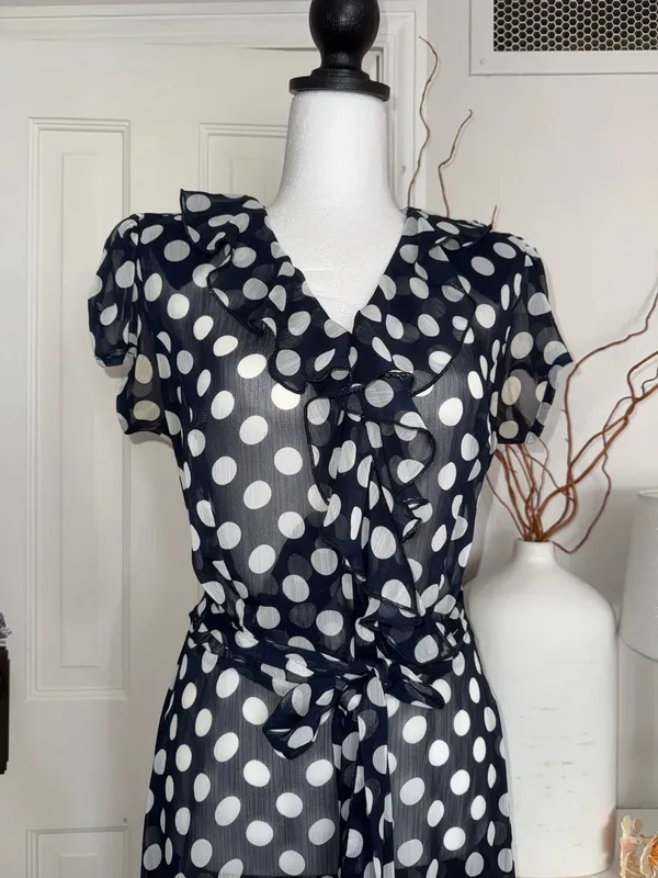 MSK Navy Blue Sheer Polka Dots Midi Dress Size 12 - Image 4
