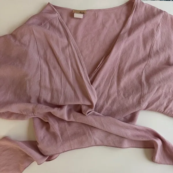 Pink Tie Front Blouse with 3/4 Sleeves - Image 3