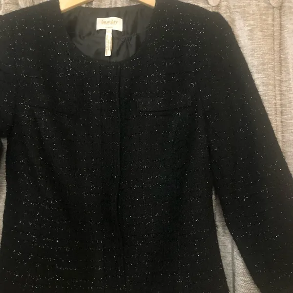 Laundry by Shelli Segal Black Metallic Tweed Blazer - Image 11