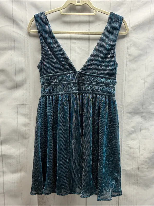 Lulus NWT Smokeshow Teal Metallic Deep V Sleeveless Skater Mini Dress Size XS - Image 6