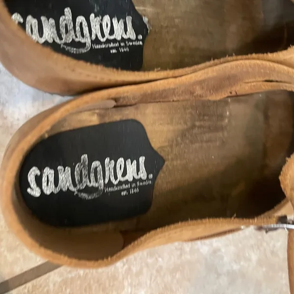 Sandgrens Swedish Wooden Mary Jane Clogs Tan Leather Sz 36/5-5.5 USA Handcrafted - Image 8