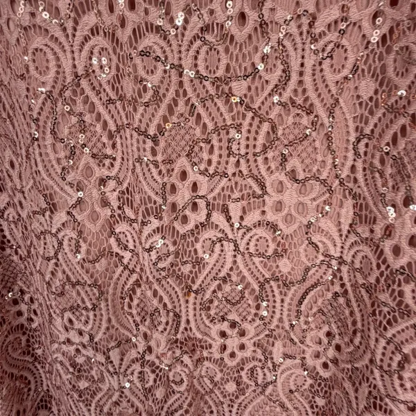 Marina Womens Pink Sequin Lace V-Neck Long Sleeve Maxi Gown Dress Size 14‎ - Image 3
