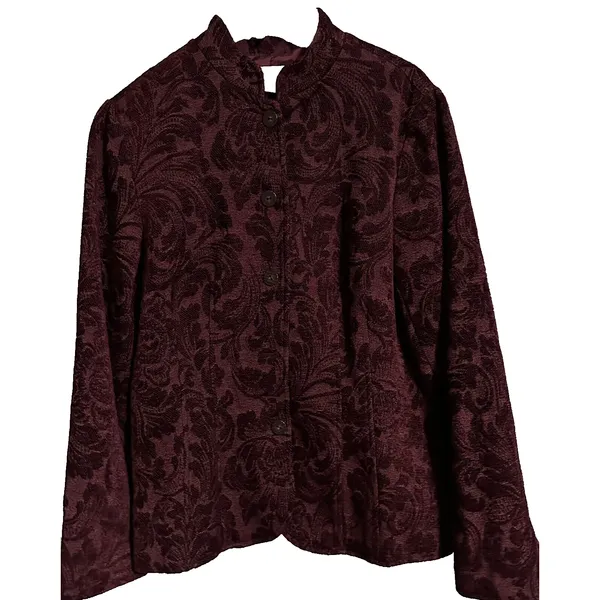Coldwater Creek Jacket Maroon‎ Red Women Tapestry Button Up Long Sleeve SZ M - Image 4