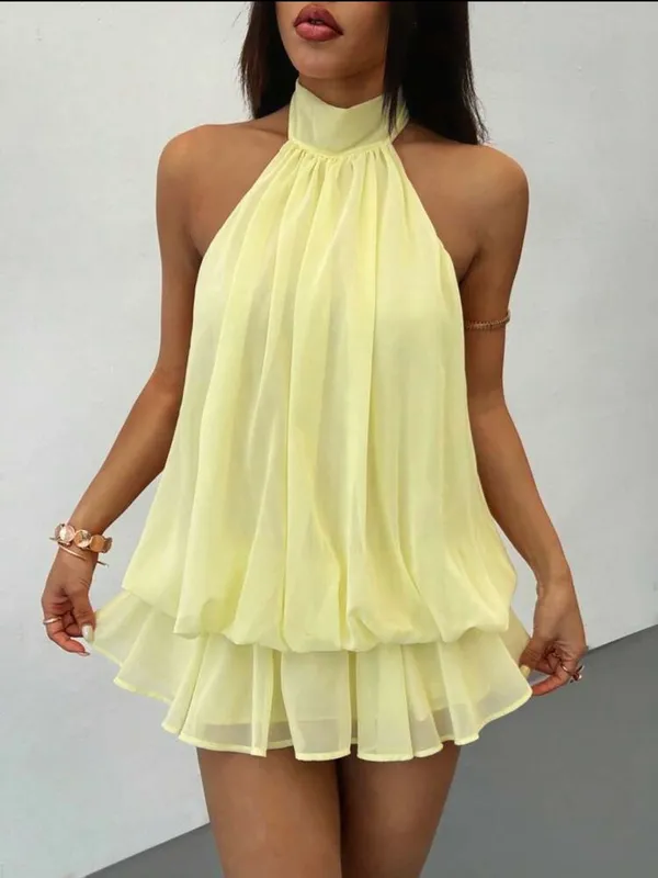 SheIn Butter Yellow Halter Tie Mini Dress - Image 4