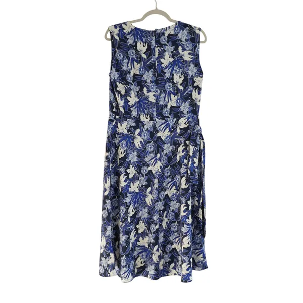 Lauren Ralph Lauren Size 8 Blue Floral Midi Dress Waist Tie Sleeveless Wedding - Image 10