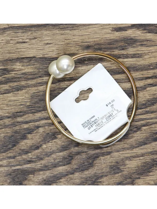NWT Studio Works Pearl Pearl Open Cuff Bracelet Gold / White 3" - Image 4