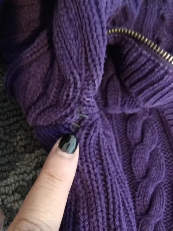 Ralph Lauren Purple Zip-Front Cable Knit Sweater Cotton High Neck Womens S - Image 7