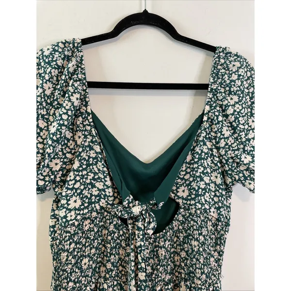 As You Wish XL Teal Floral Wide Leg Jumpsuit Puff Sleeve Boho Romper‎ - Image 11