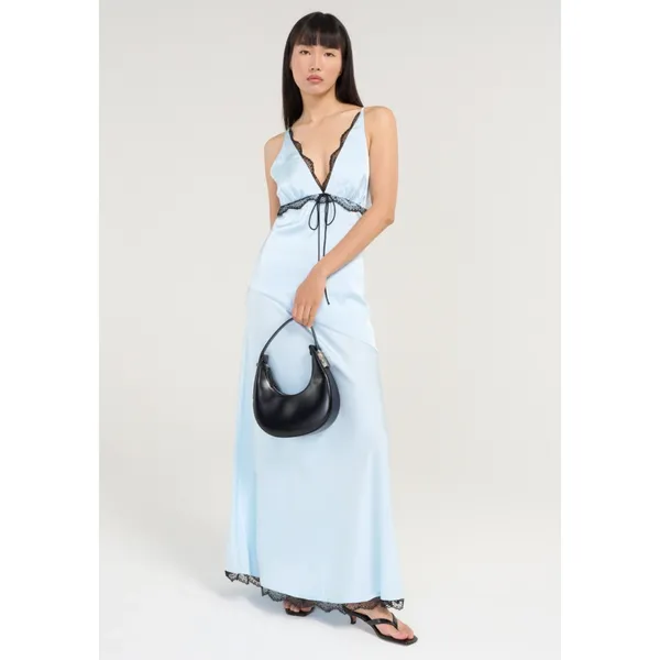 FOR LOVE & LEMONS Mariella Lace Trim Satin Maxi Dress in Blue Size XL - Image 10
