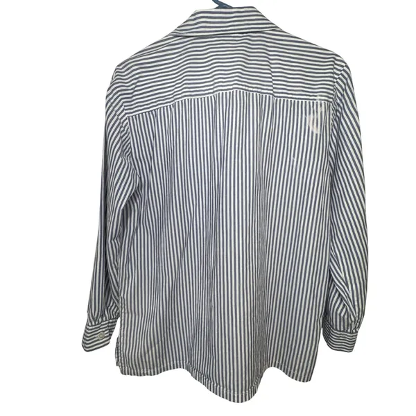 BFA Classics Blue White Striped Shirt Womens Med Petite Star Patriotic‎ Vintage - Image 2