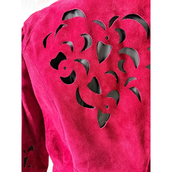 Vintage Phoenix Burgundy Black Suede Cutout Cropped Jacket‎ M Art Western AS IS - Image 5