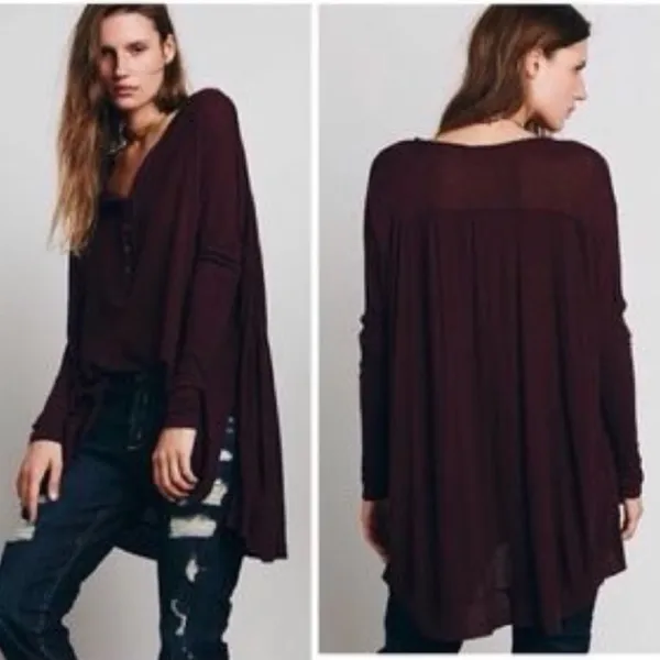 Free People Benedict Canyon Henley Maroon Flowy Tunic Size Xs - Image 2