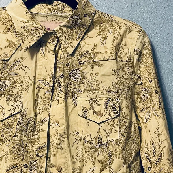 JAK Women's Tan Paisley Western Snap Long Sleeve Shirt Cowgirl Barn Top - Image 5