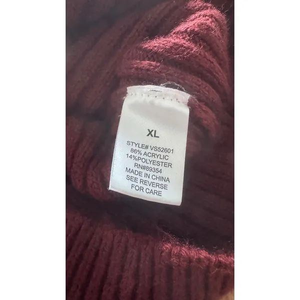 Adrienne Vittadin Burgundy Chevron Bobble Knit Puff Sleeve Sweater Dress‎ XL - Image 3