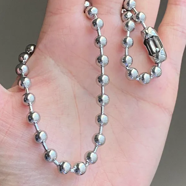Handmade grunge y2k stainless steel big ball chain simple necklace💛 - Image 3