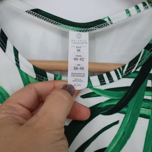 Balance Collection Tank Top Womens M Athletic Crop White Green Palm Excellent - Image 2