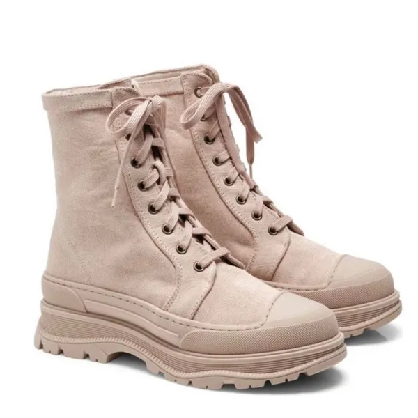 FREE‎ PEOPLE Camp Out Canvas Combat Boot, Natural, Tan/Pink, Size 8, NWT - Image 14