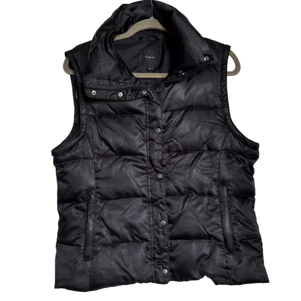 Express Womens Quilted Black Puffer Vest Size‎ Large Duck Down Fill - Image 3
