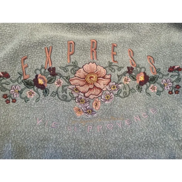 Vintage 90s Express Floral Sweatshirt‎ Fleece Embroidery M Oversized Cottage - Image 6