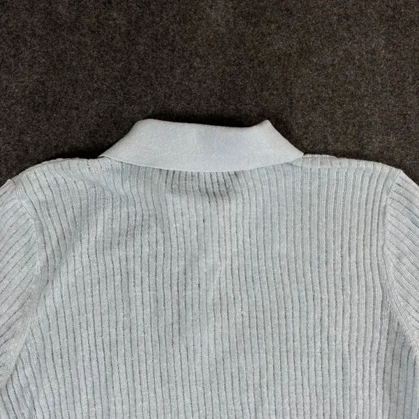 Madewell Womens Light Blue Linen Blend Ribbed Short Sleeve Polo Sweater Size M - Image 12