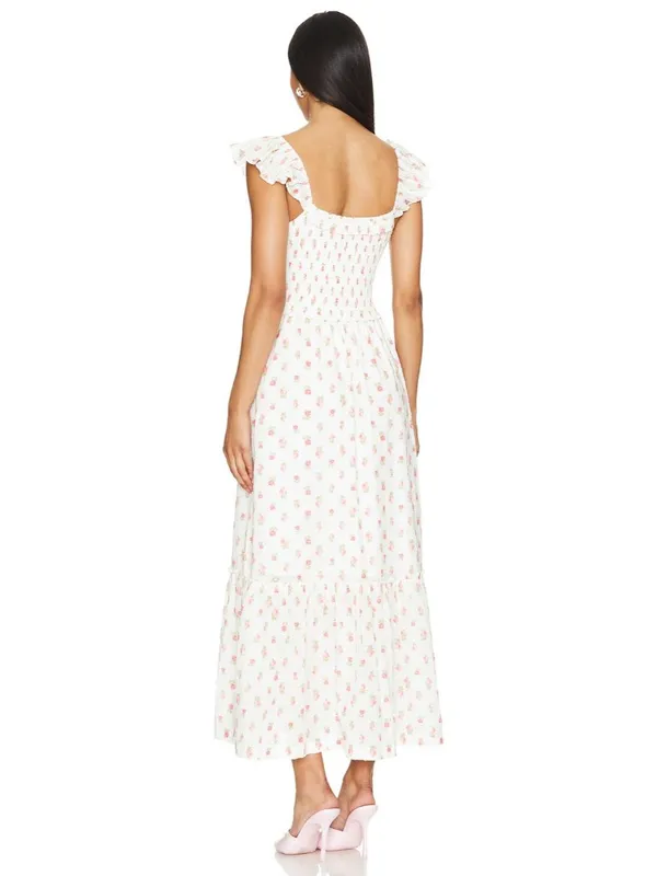 NWT LoveShackFancy Guinevere Maxi in Cerise Pink Floral Cotton Smocked Dress XS - Image 3