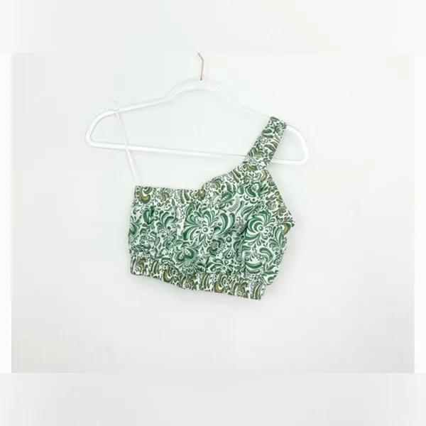 Hyacinth House Gina One Shoulder Crop Top Green Floral Cotton NWT Size S - Image 5