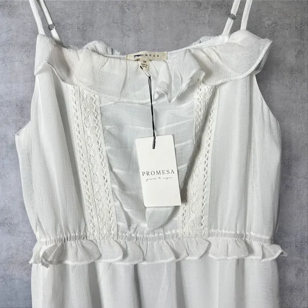 Prómesa New Chiffon Maxi White‎ Ruffle Bodice Adjustable Straps Dress Medium - Image 6