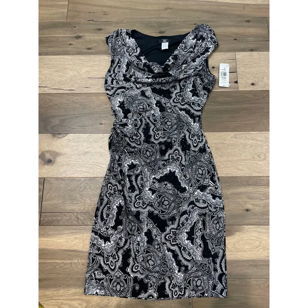 JBS Paisley Sequin Bodycon Dress Size M Black White Scoop Neck NWT Made in USA - Image 4